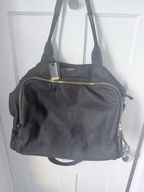 Tumi Black Nylon Shoulder Tote with Gold Hardware